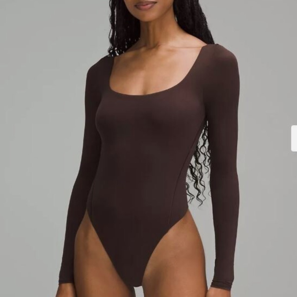 Lululemon Brown Wunder Most Square Neck Long Sleeve Body Suit Size Medium